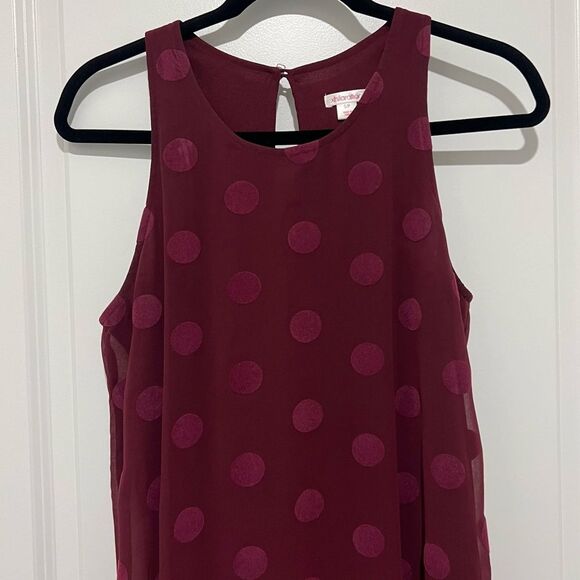 Xhilaration Women's Sleeveless Shift Dress Burgundy Polka Dot Size Small Lined - Picture 2 of 8